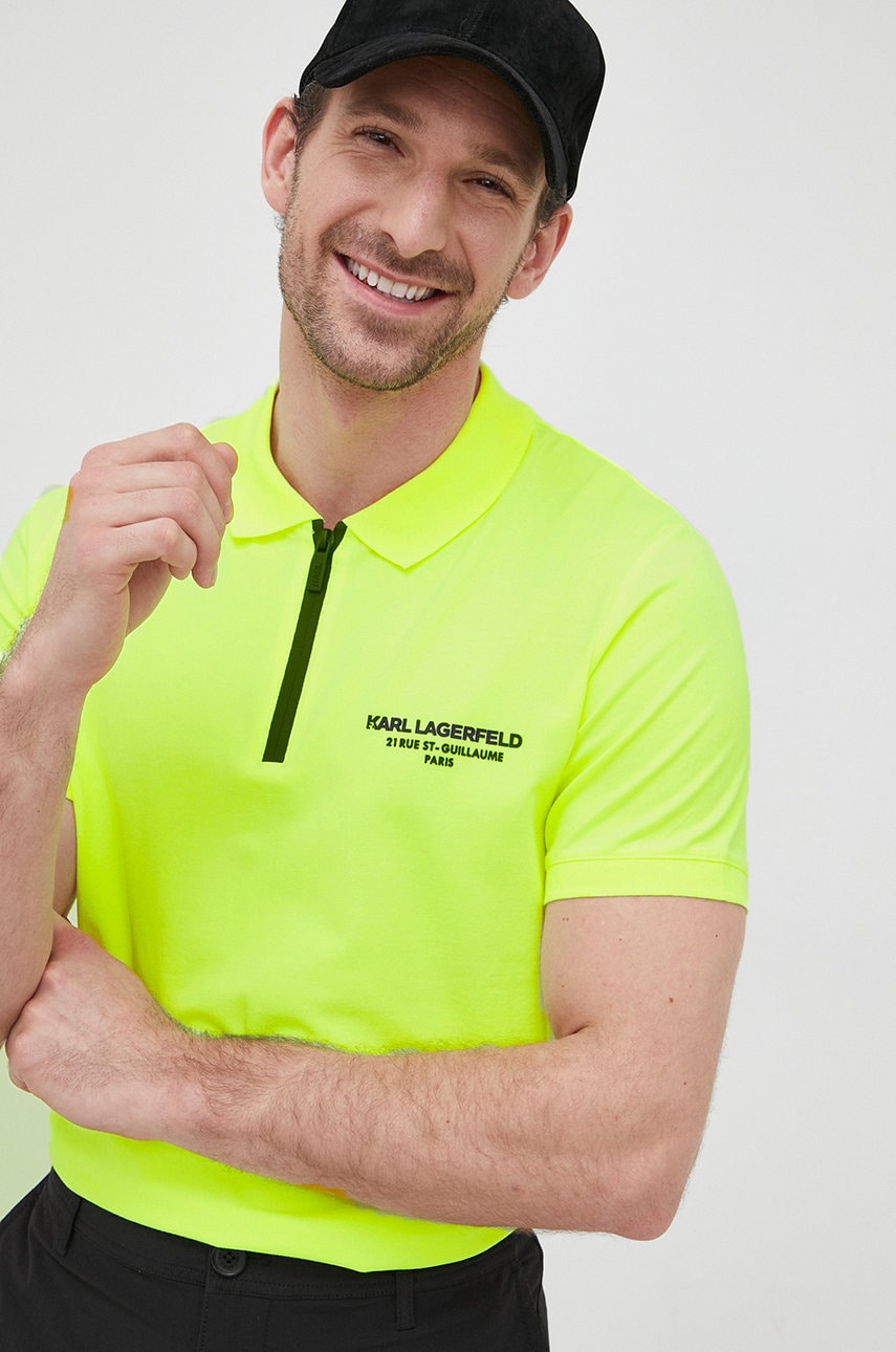 Karl lagerfeld tricou polo barbati, culoarea galben, cu imprimeu