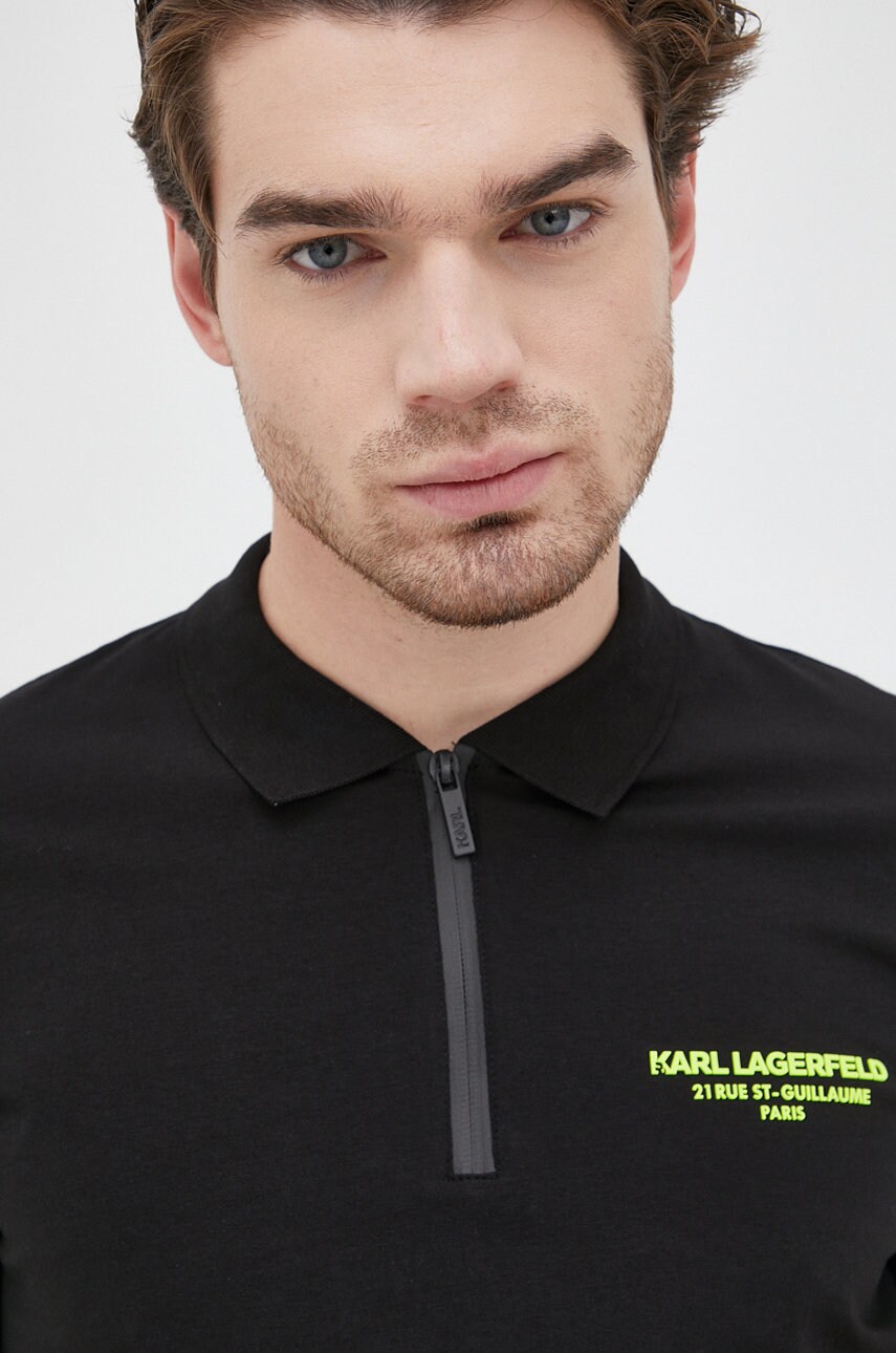 Karl Lagerfeld tricou polo barbati, culoarea negru, cu imprimeu