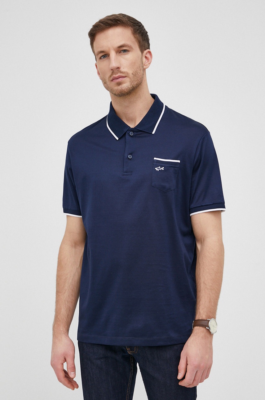 Paul&Shark polo de bumbac culoarea albastru marin, neted