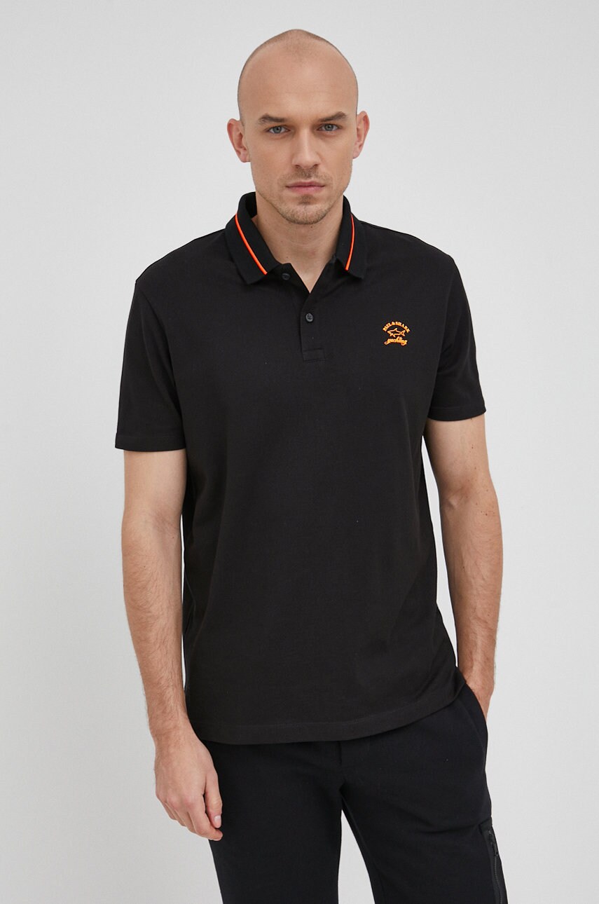 Paul&shark polo de bumbac culoarea negru, neted
