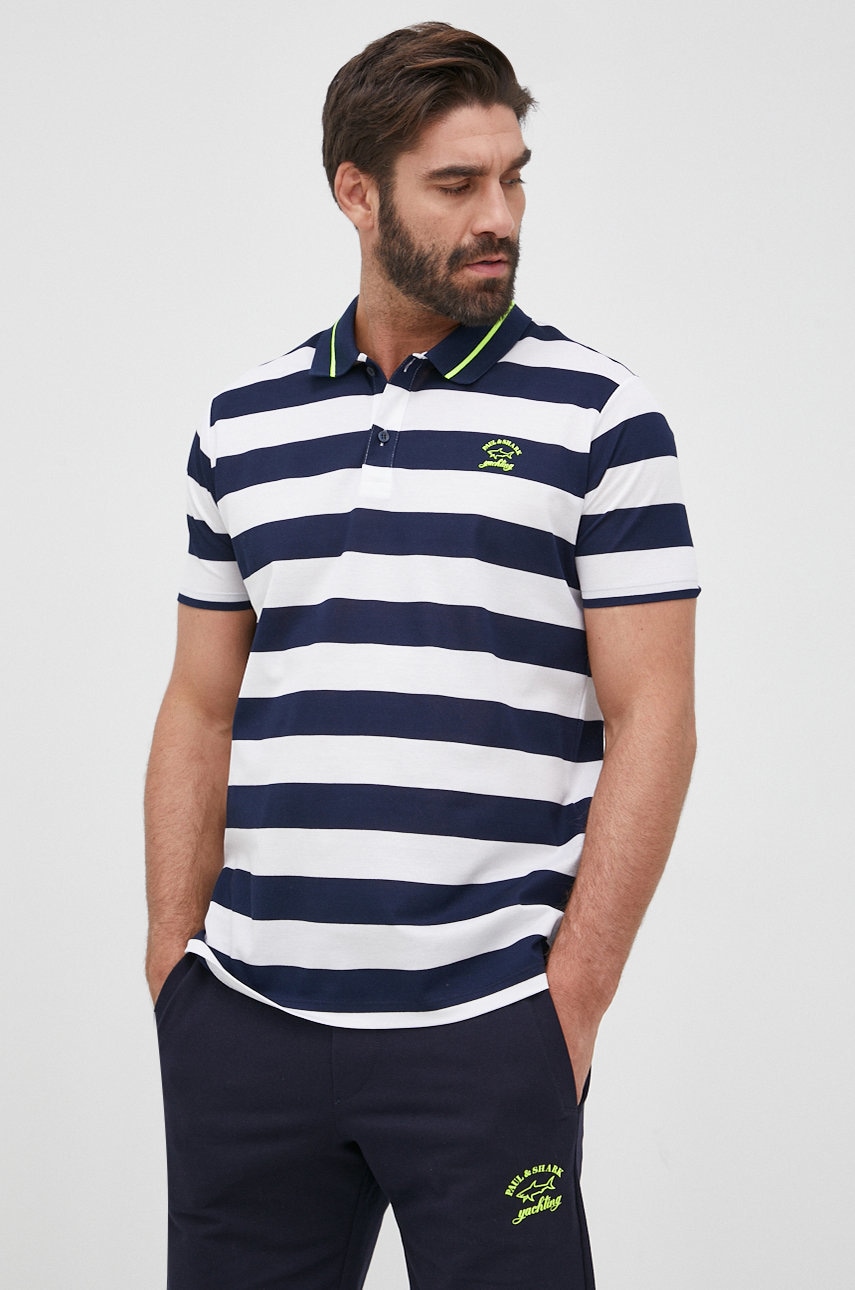 Paul&shark polo de bumbac culoarea albastru marin, cu imprimeu