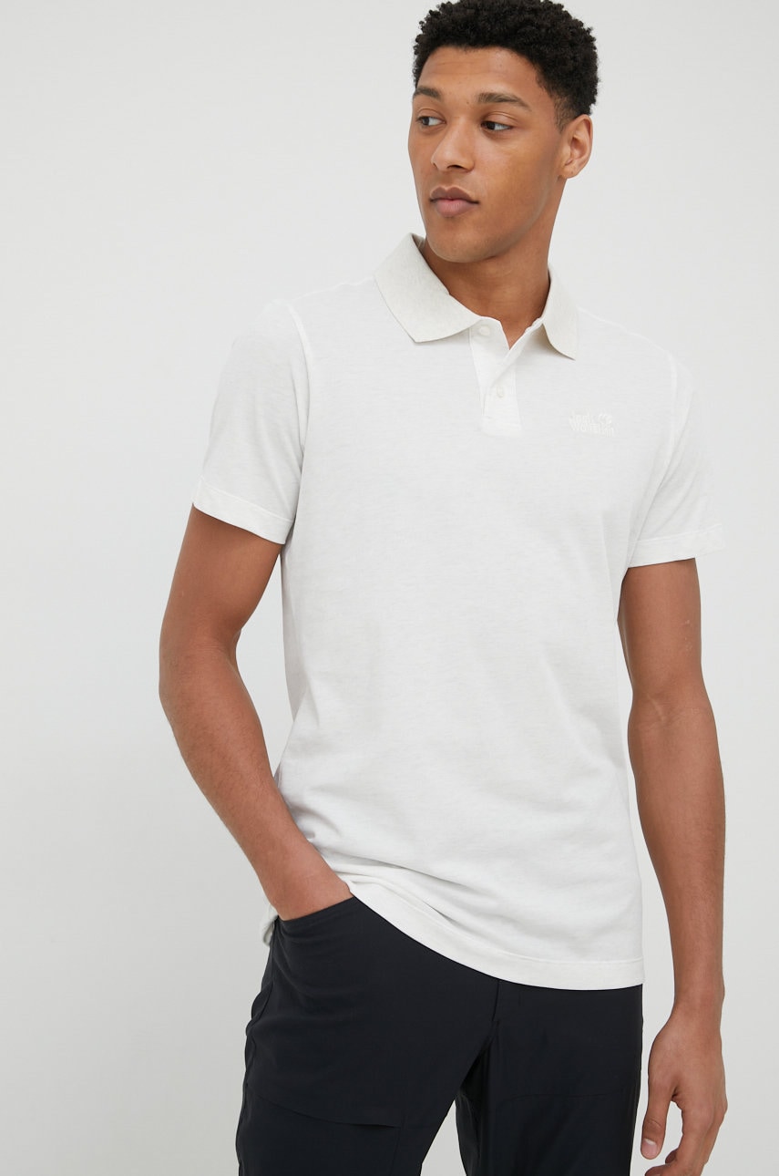 Jack Wolfskin tricou polo barbati, culoarea bej, neted