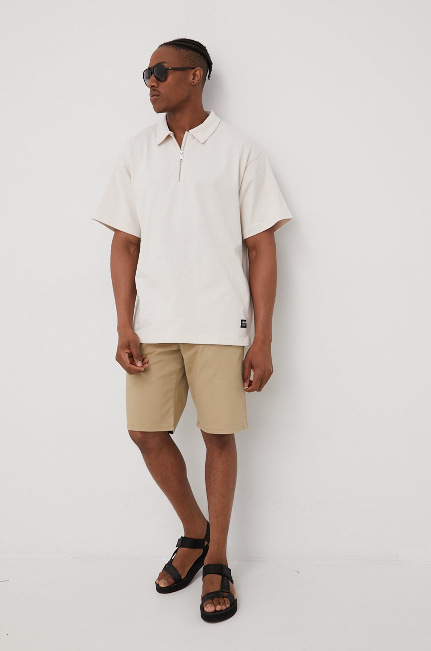 Dr. denim polo de bumbac culoarea bej, neted
