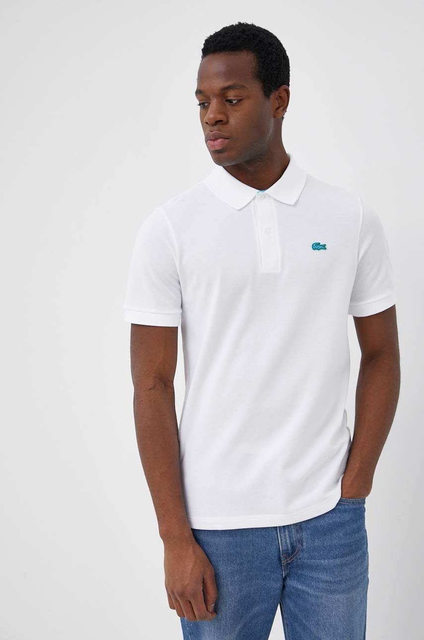 

Памучна тениска с яка Lacoste в бяло с изчистен дизайн, Бял