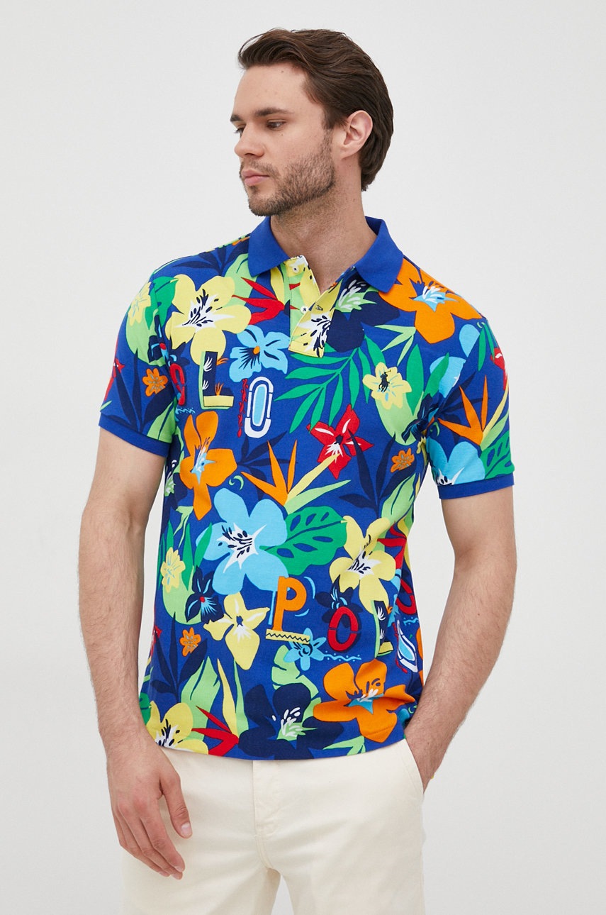 

Памучна тениска с яка Polo Ralph Lauren с десен, Многоцветен