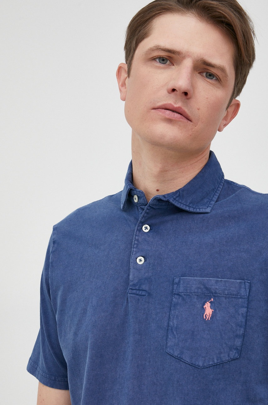 

Тениска с яка с лен Polo Ralph Lauren в тъмносиньо с изчистен дизайн, Тъмносин