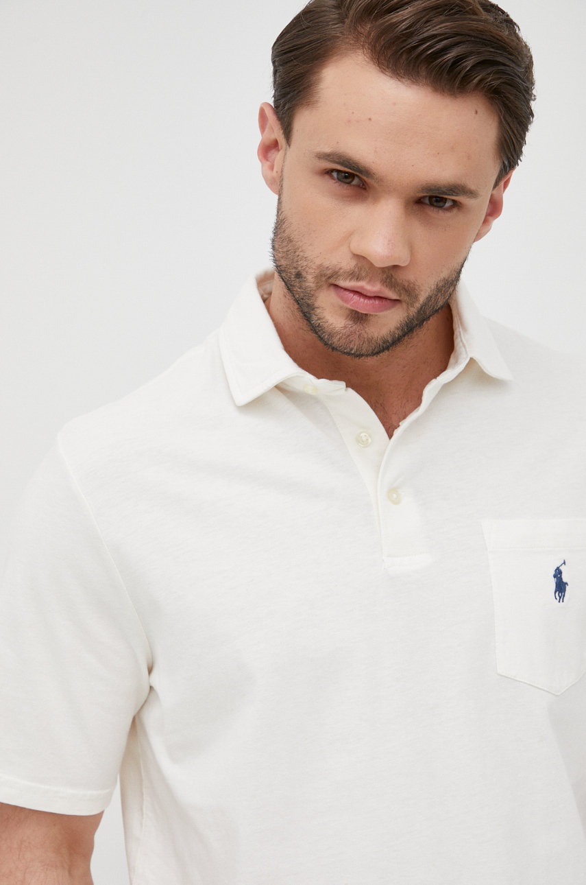

Тениска с яка с лен Polo Ralph Lauren в бежово с изчистен дизайн, Бежов