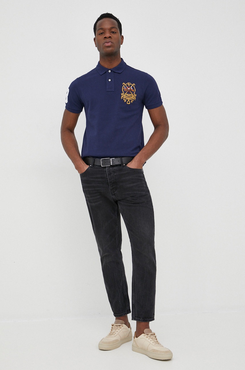 

Хлопковое поло Polo Ralph Lauren цвет синий с аппликацией
