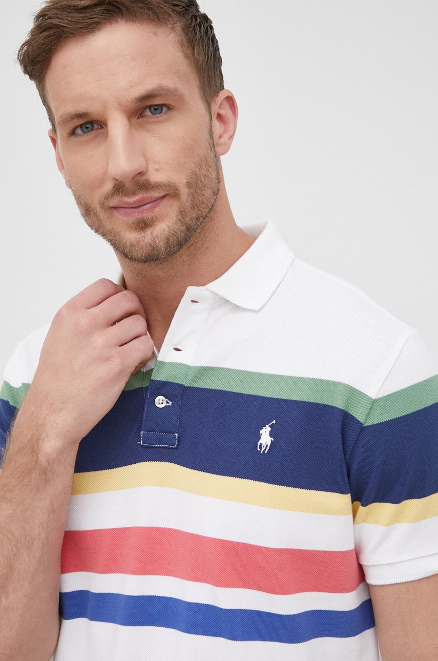 

Памучна тениска с яка Polo Ralph Lauren в бяло с десен, Бял