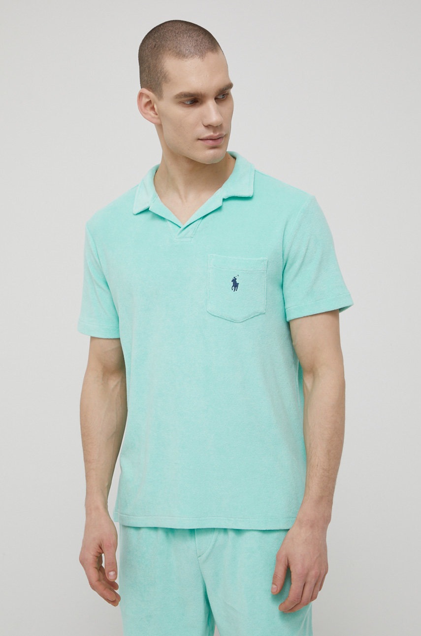 

Пижамное поло Polo Ralph Lauren цвет бирюзовый однотонная