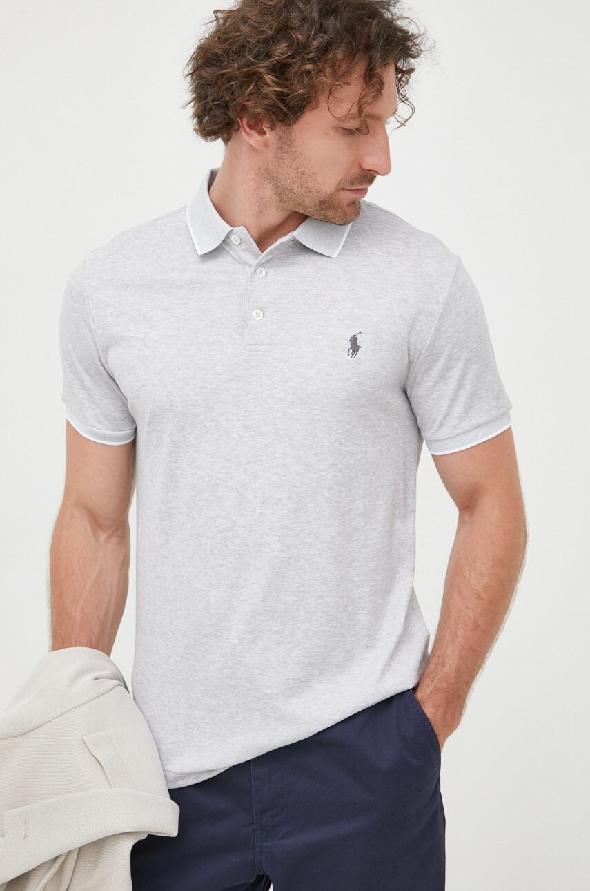 

Тениска с яка Polo Ralph Lauren в сиво меланж на, Сив
