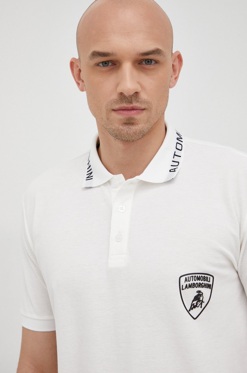 Lamborghini polo de bumbac culoarea alb, cu imprimeu