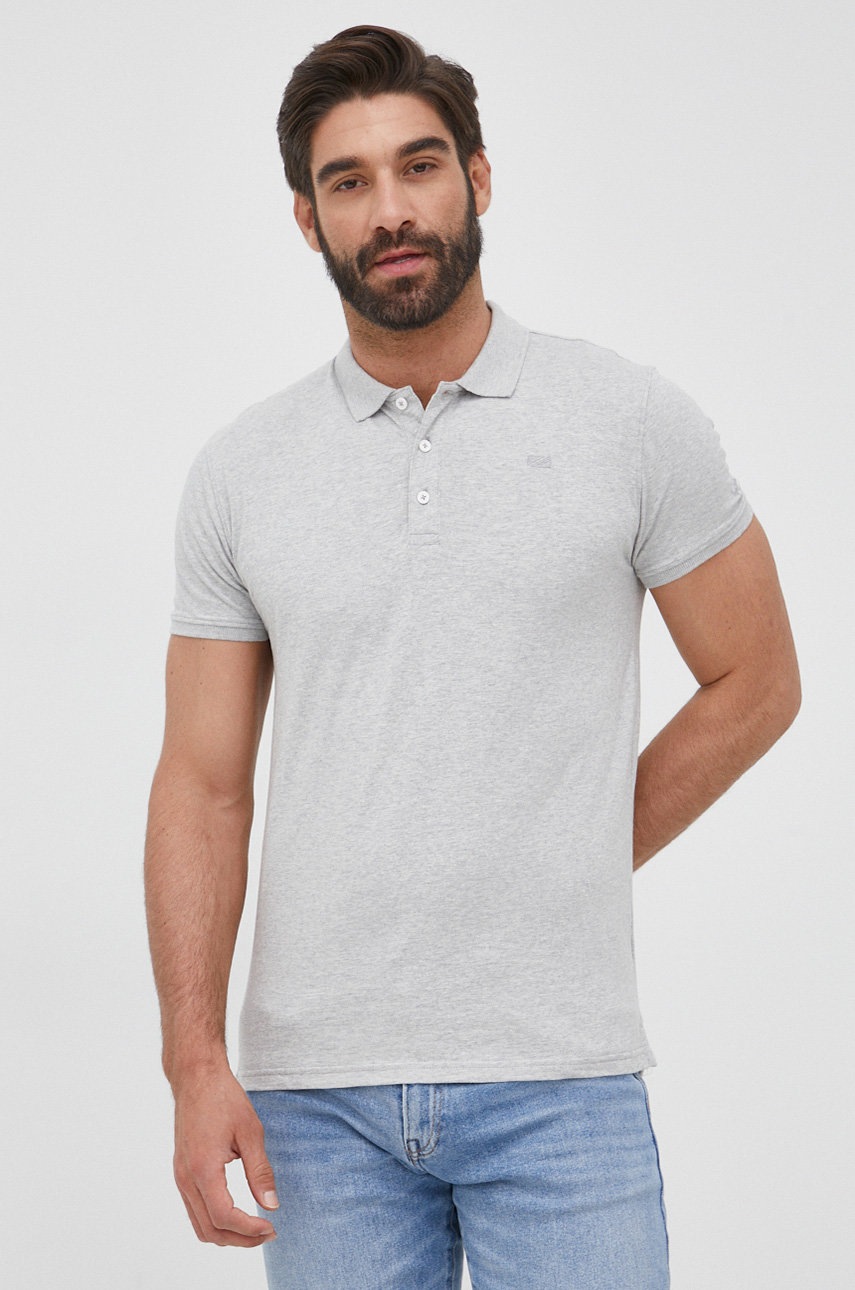 

Памучна тениска с яка Pepe Jeans Fenton в меланж на сиво, Сив