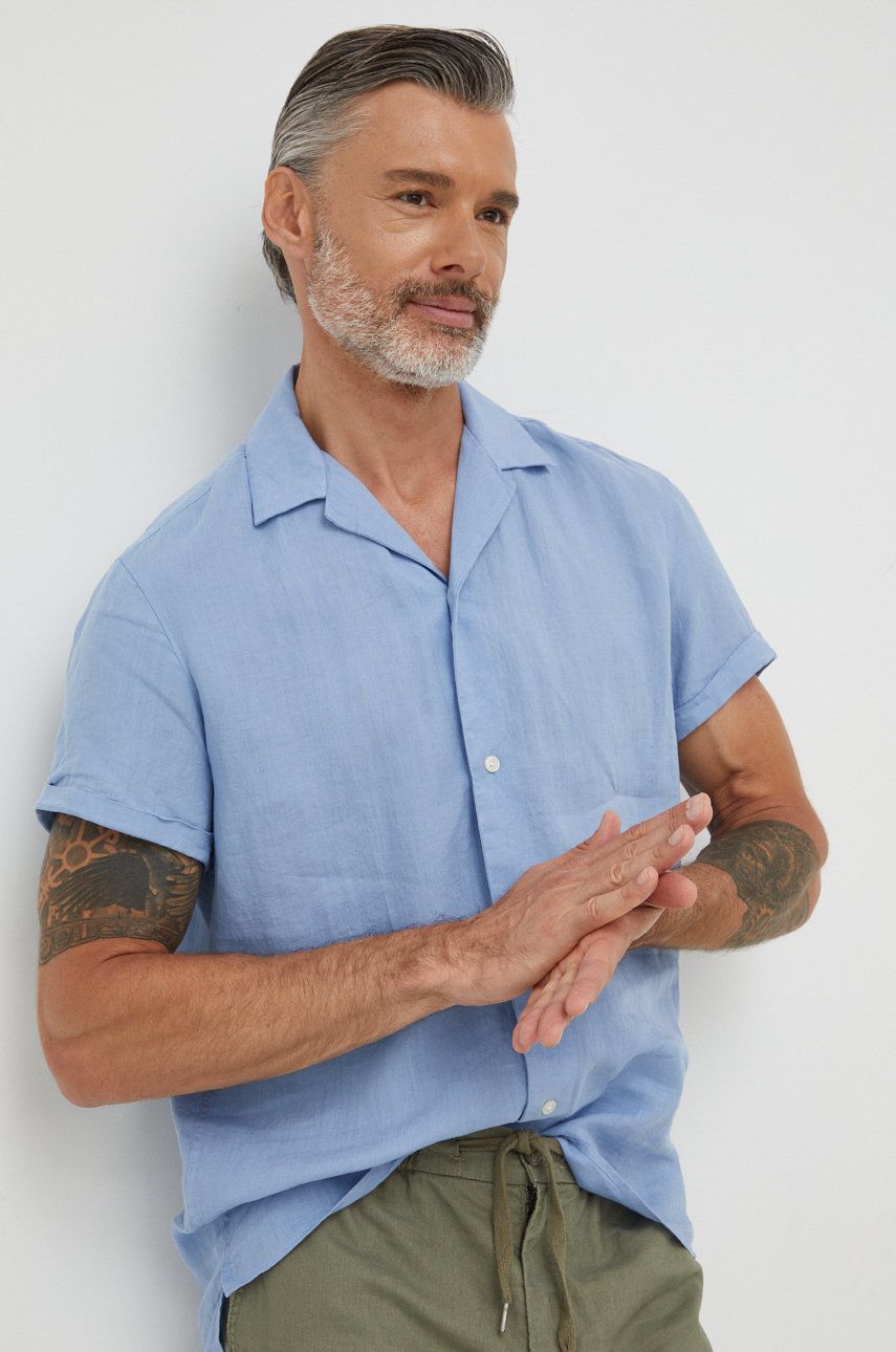 Plátěná košile Drykorn pánská, relaxed - modrá -  100% Len