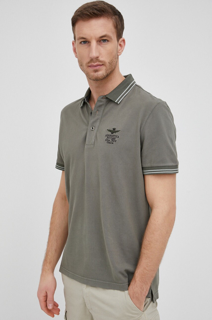 Aeronautica militare polo de bumbac culoarea verde, cu imprimeu