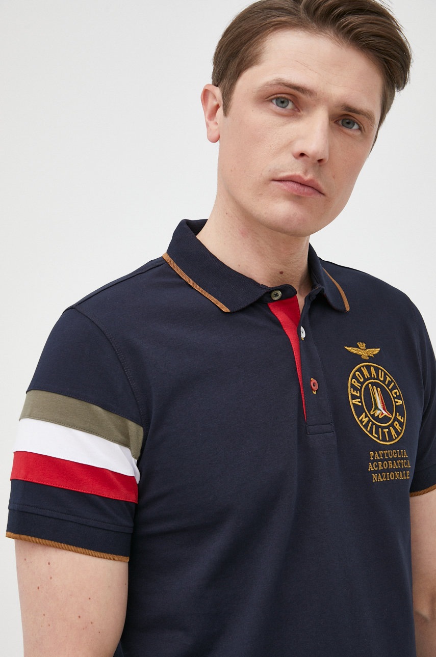 

Тениска с яка Aeronautica Militare в тъмносиньо с апликация, Тъмносин