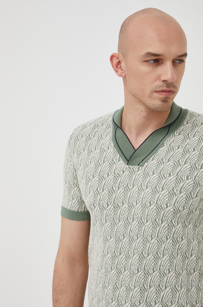 Sisley tricou polo barbati, culoarea verde, modelator