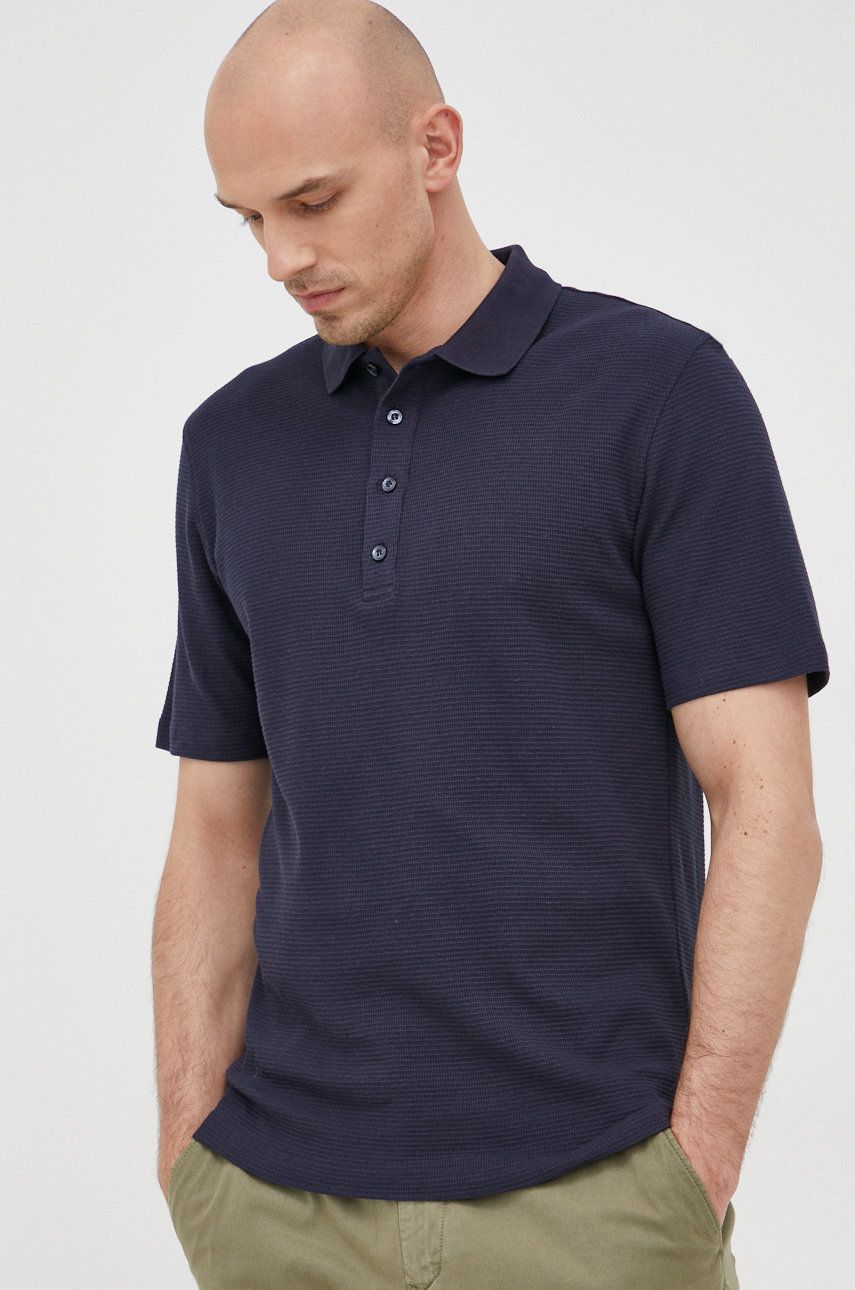 Bavlněné polo tričko Sisley tmavomodrá barva - námořnická modř -  100% Bavlna