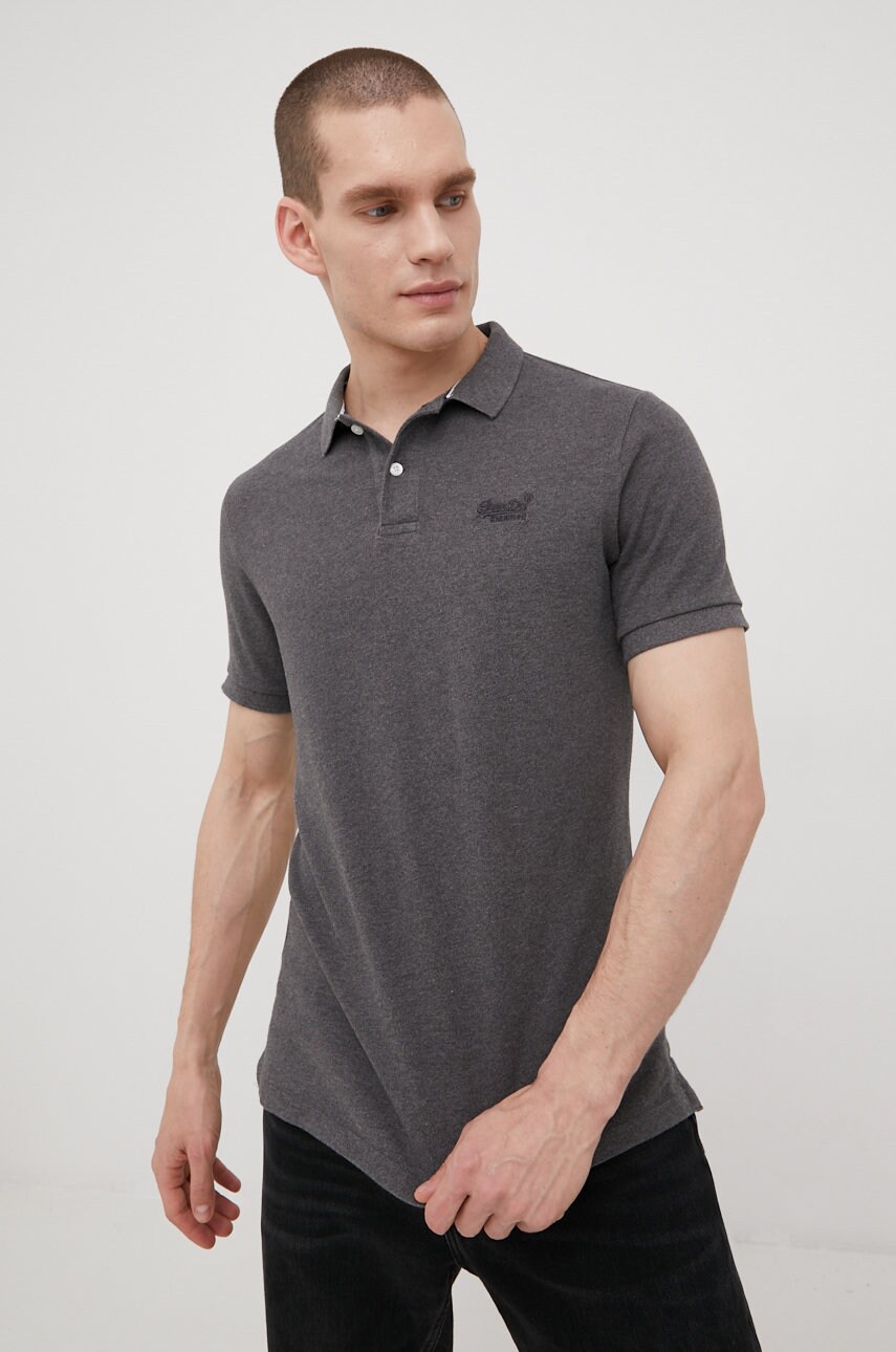Superdry polo de bumbac culoarea gri, neted