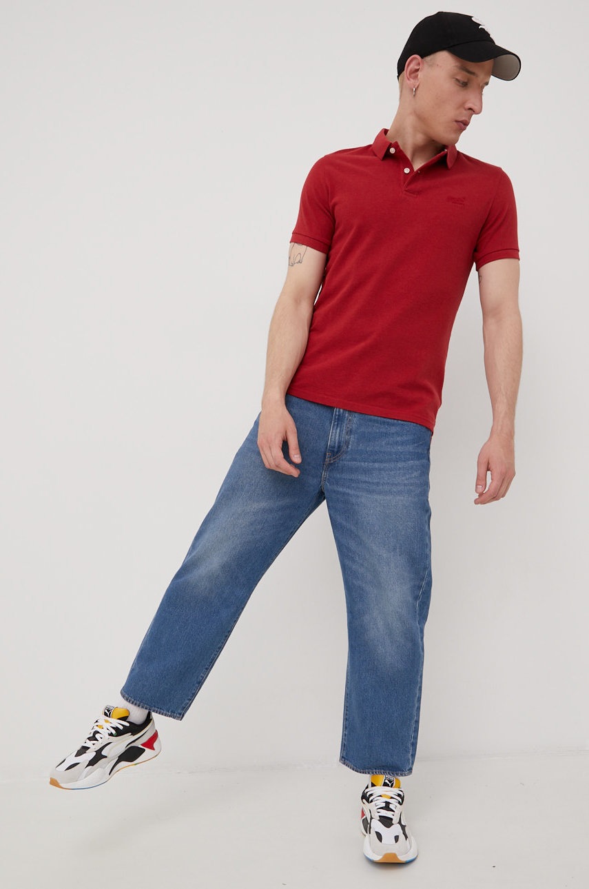 

Хлопковое поло Superdry цвет красный однотонный