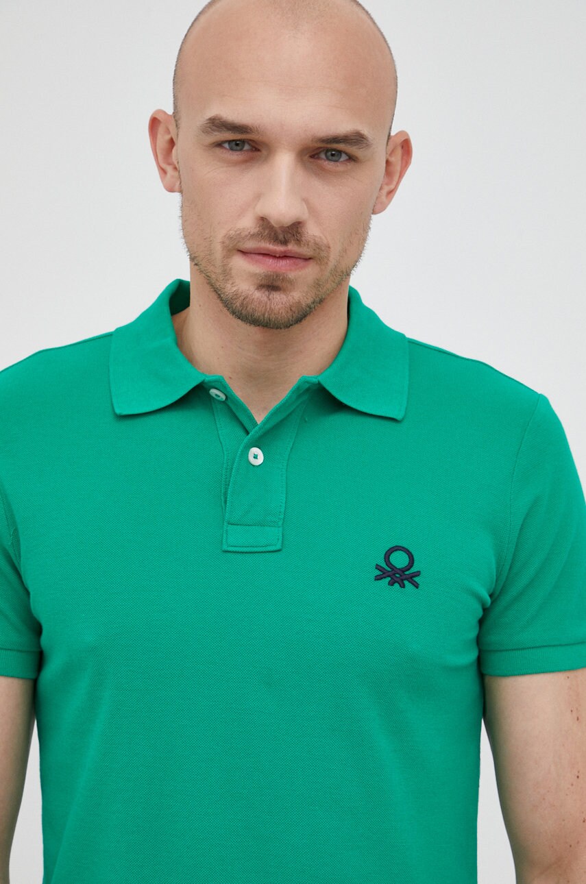 United colors of benetton polo de bumbac culoarea verde, neted