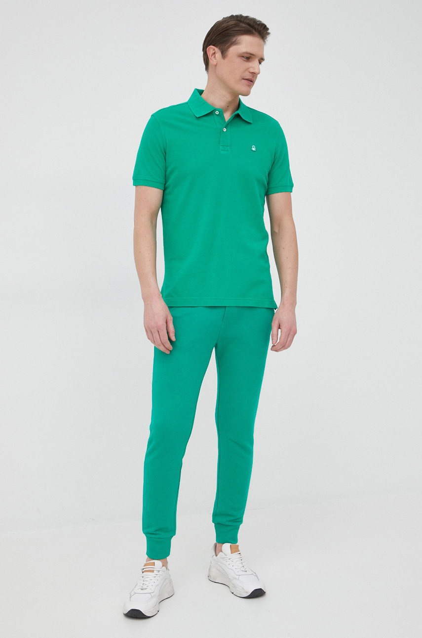 

Бавовняне поло United Colors of Benetton колір зелений однотонний