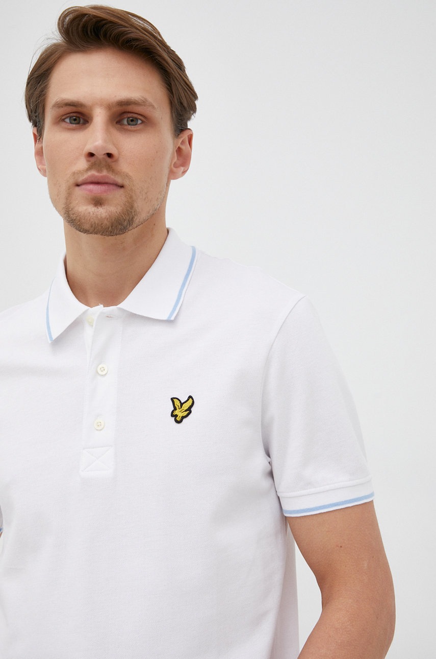 Lyle & Scott tricou polo barbati, culoarea alb, neted