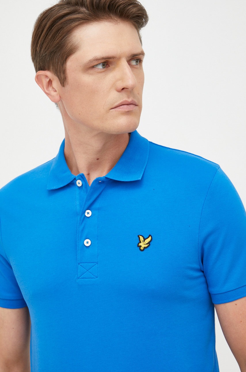 

Тениска с яка Lyle & Scott с изчистен дизайн, Син