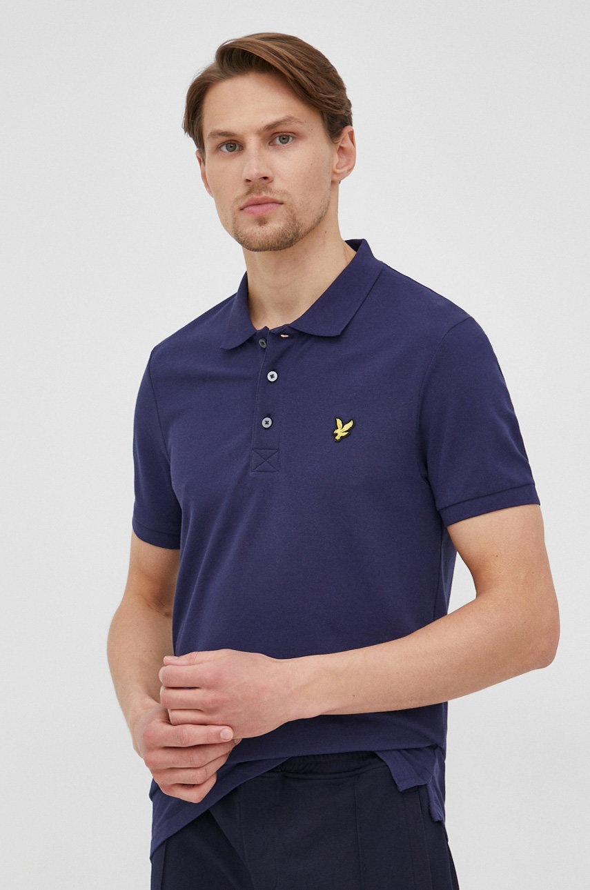 

Тениска с яка Lyle & Scott мъжки в тъмносиньо с изчистен дизайн, Тъмносин