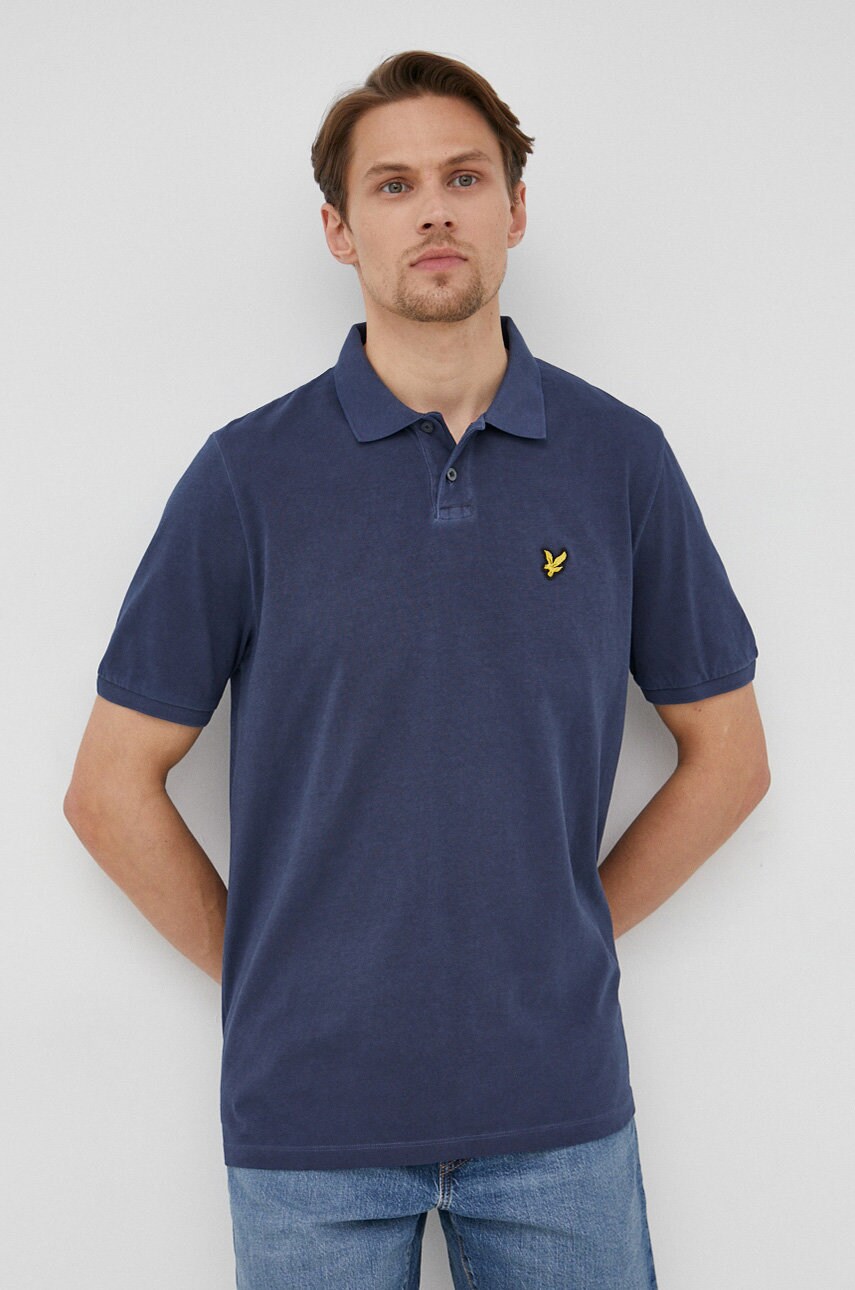 Lyle & scott polo de bumbac culoarea albastru marin, neted