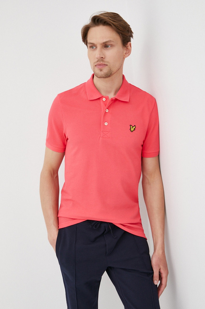 

Тениска с яка Lyle & Scott мъжки в розово с изчистен дизайн, Розов
