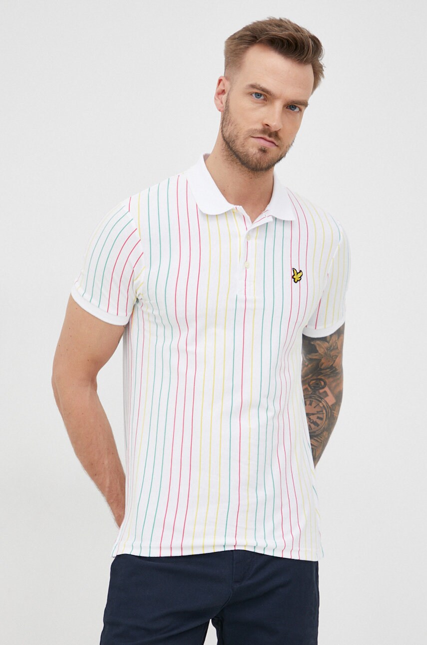 

Памучна тениска с яка Lyle & Scott в бяло с десен, Бял