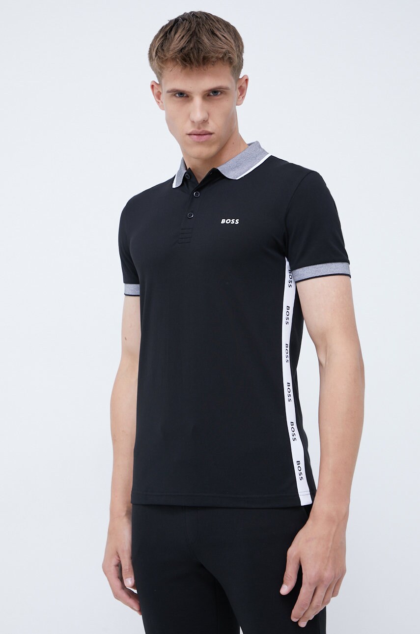 

Тениска с яка BOSS Boss Athleisure в черно с апликация, Черен