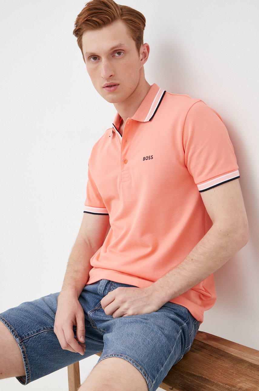 

Памучна тениска с яка BOSS Boss Athleisure в оранжево, Оранжев