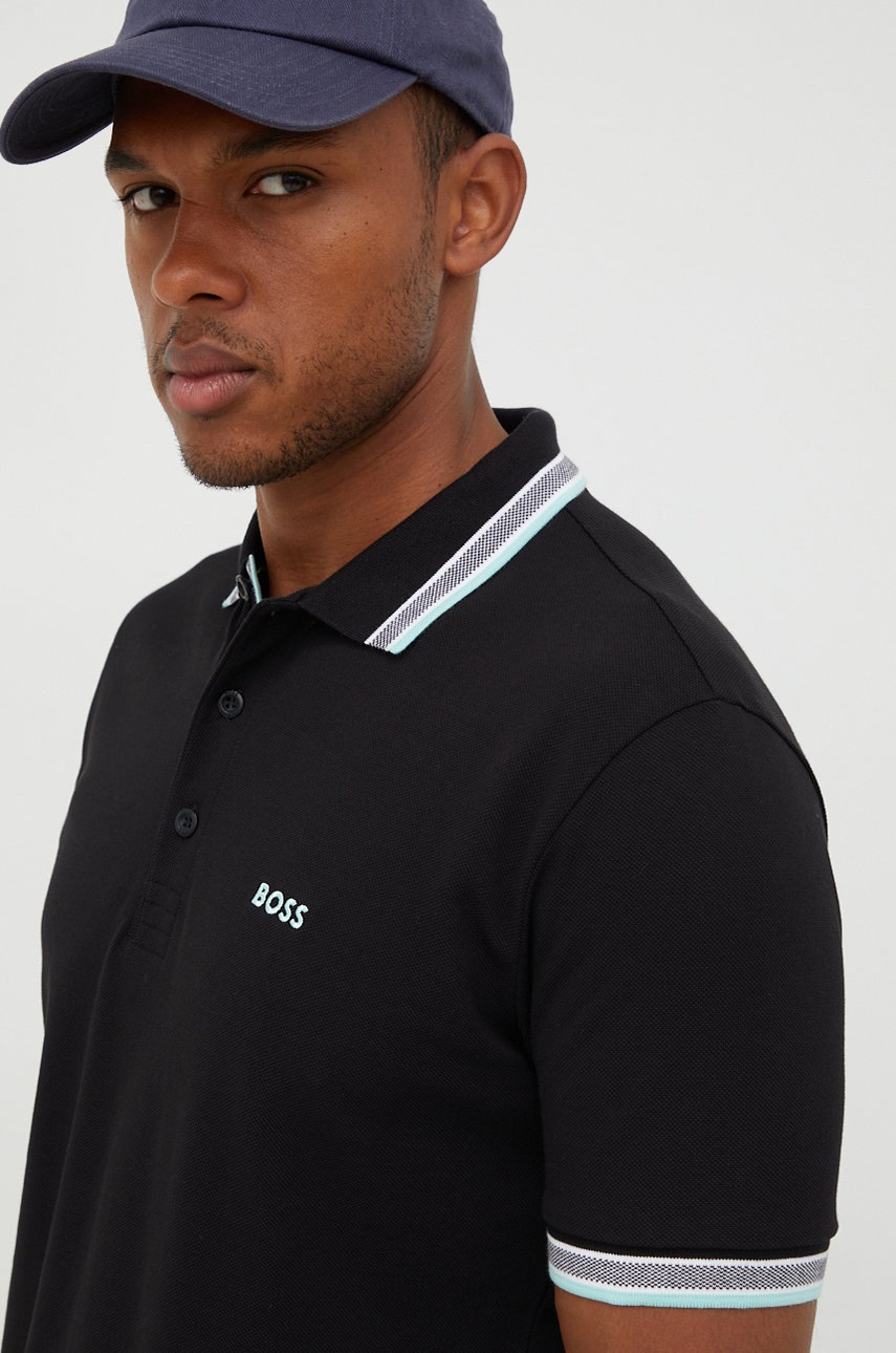 

Памучна тениска с яка BOSS Boss Athleisure в черно, Черен