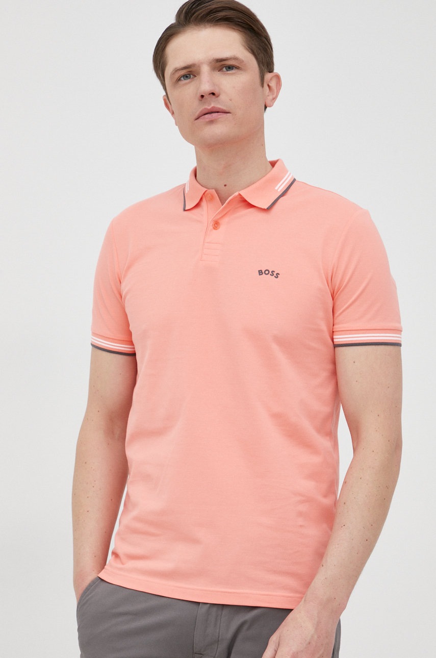 

Тениска с яка BOSS Boss Athleisure в оранжево с апликация, Оранжев