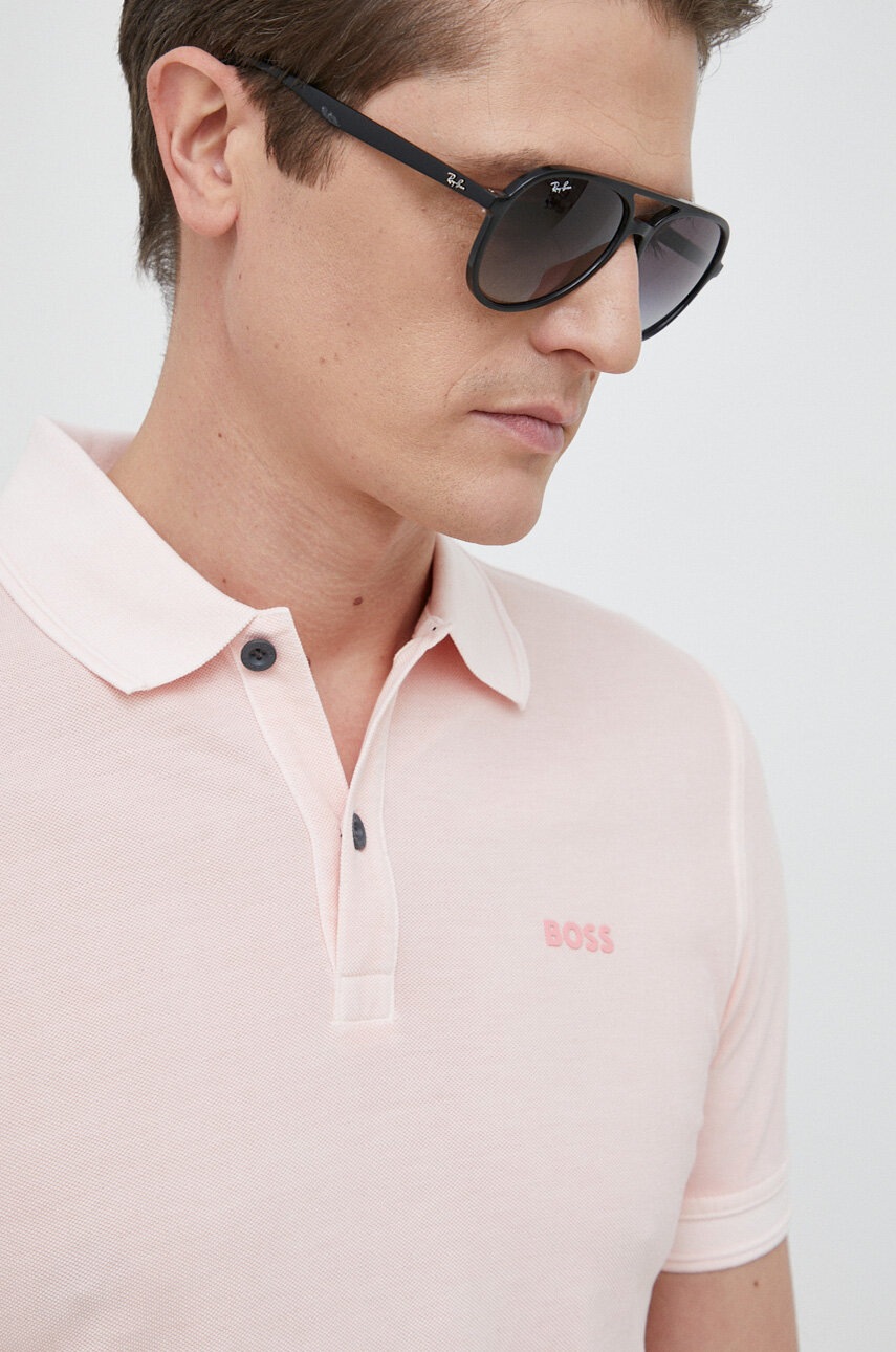 

Памучна тениска с яка BOSS BOSS CASUAL в розово с изчистен дизайн, Розов