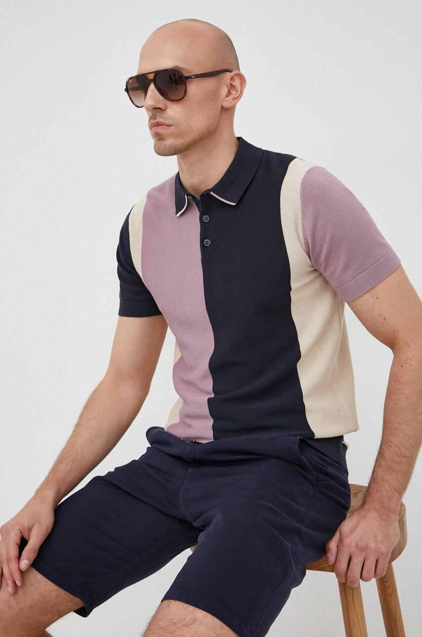 Selected homme polo de bumbac culoarea roz, modelator