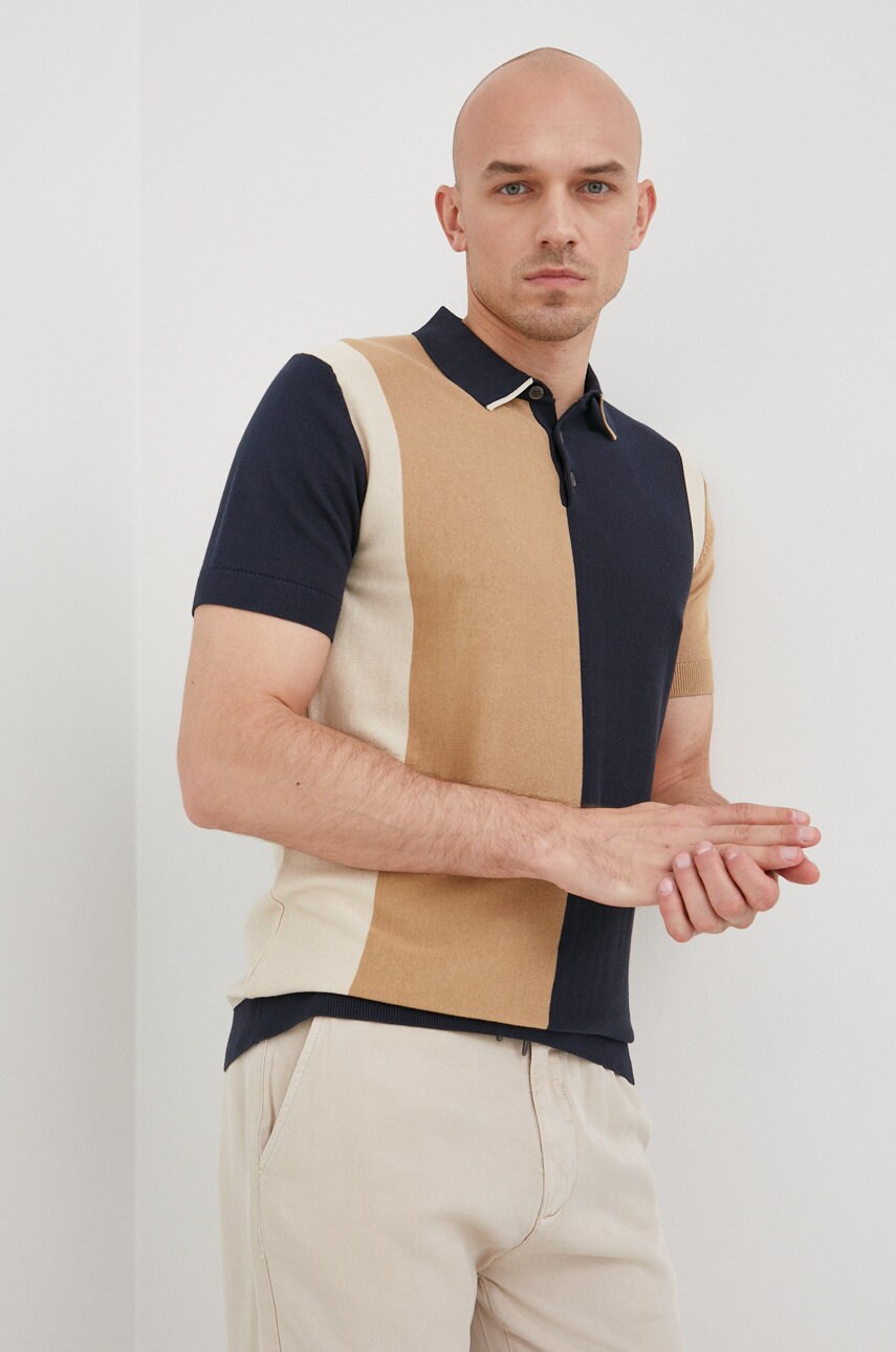Selected homme polo de bumbac culoarea bej, modelator