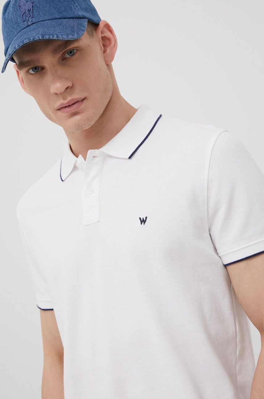 Wrangler polo de bumbac culoarea alb, neted