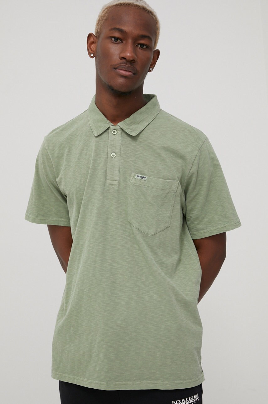 Wrangler polo de bumbac culoarea verde, neted