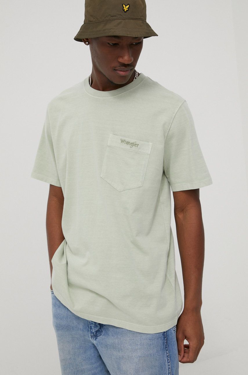 Wrangler t-shirt bawełniany kolor zielony gładki
