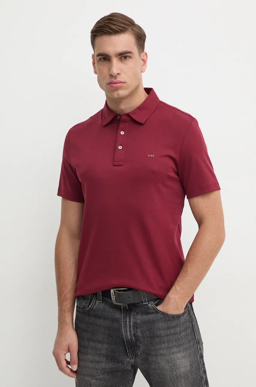 Michael Kors polo de bumbac culoarea bordo, melanj Michael Kors polo de bumbac culoarea bordo, melanj
