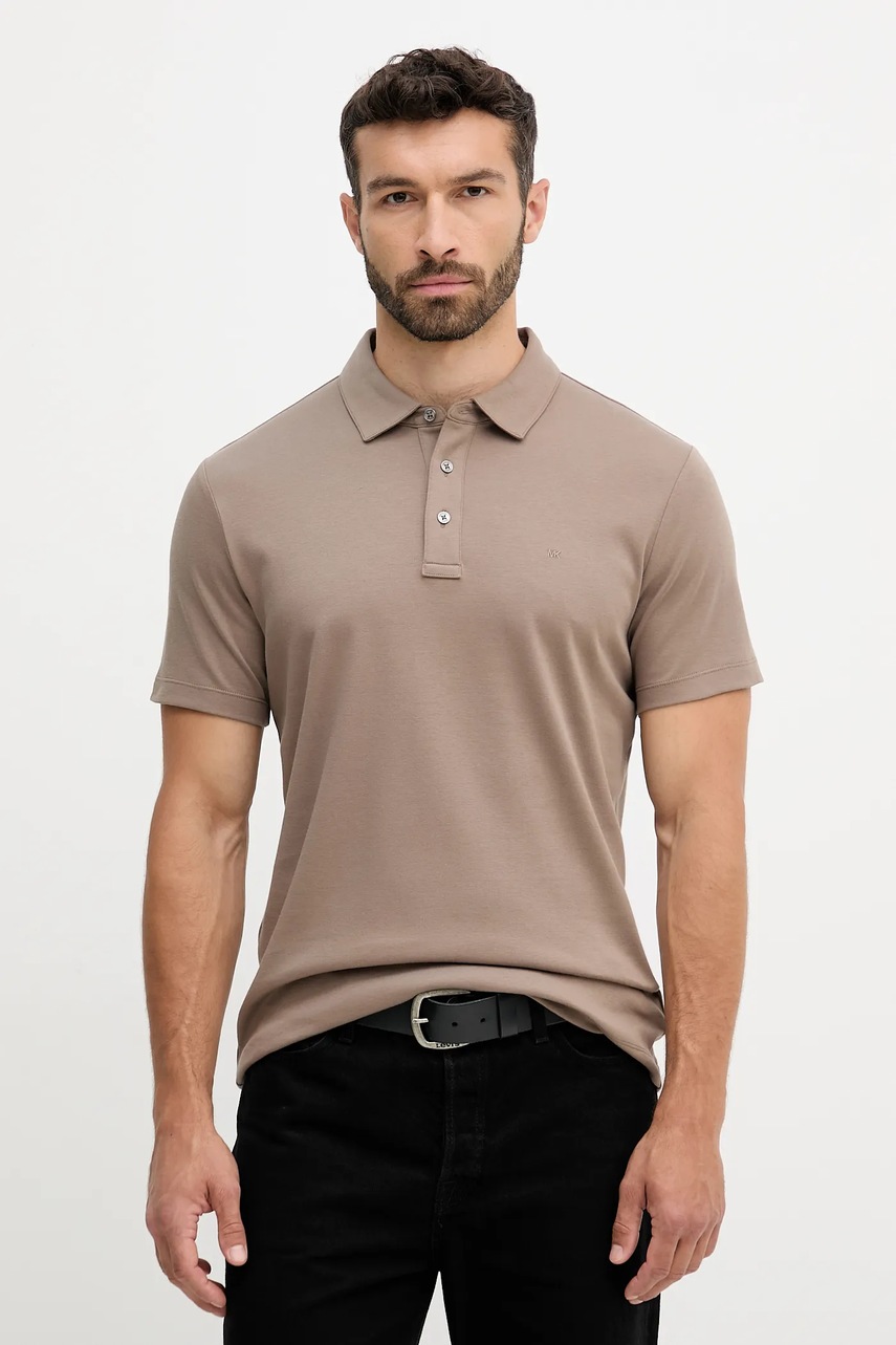 Michael Kors polo de bumbac culoarea gri, melanj