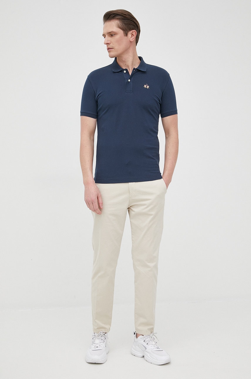 La Martina Tricou Polo Barbati, Culoarea Albastru Marin, Neted