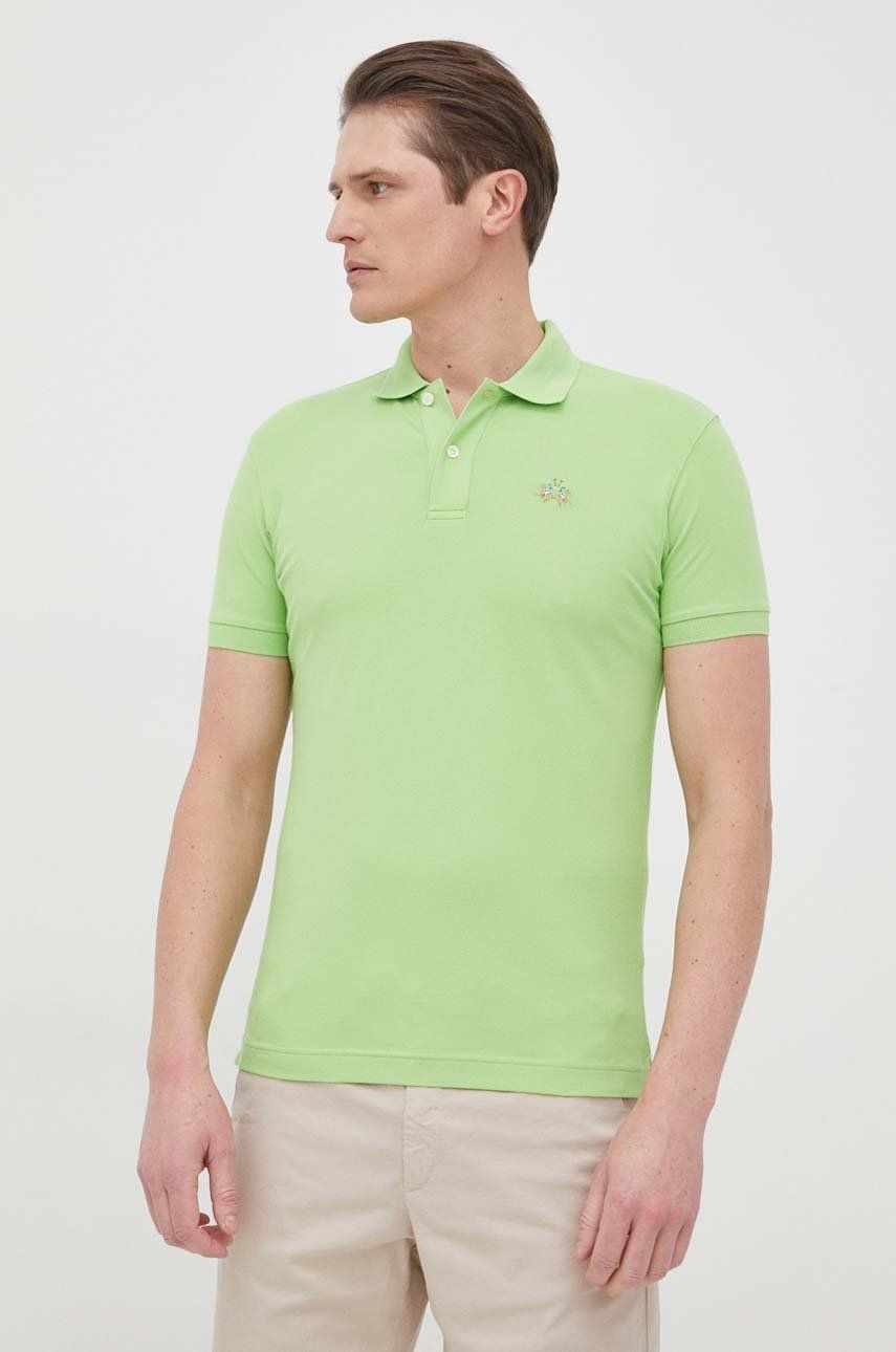Levně Polo tričko La Martina pánský, zelená barva, hladký