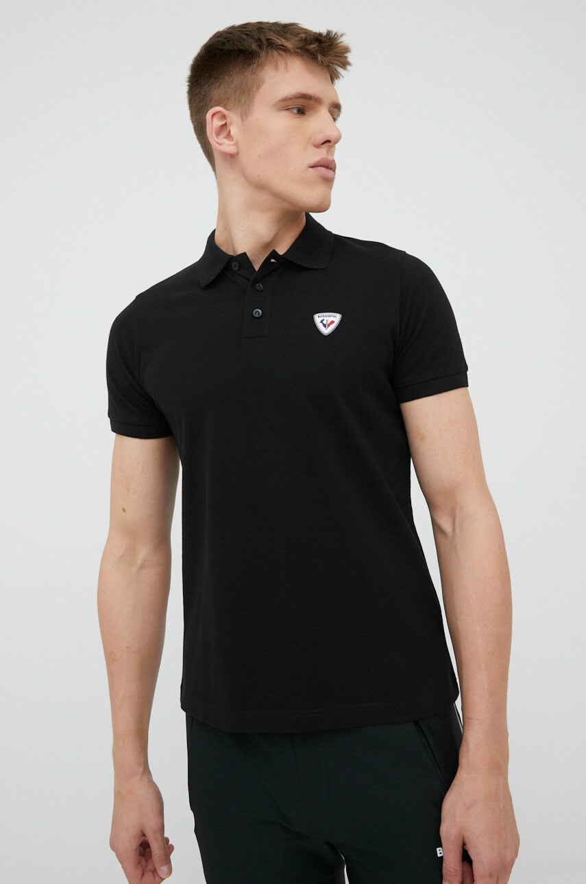 Rossignol polo de bumbac culoarea negru, neted