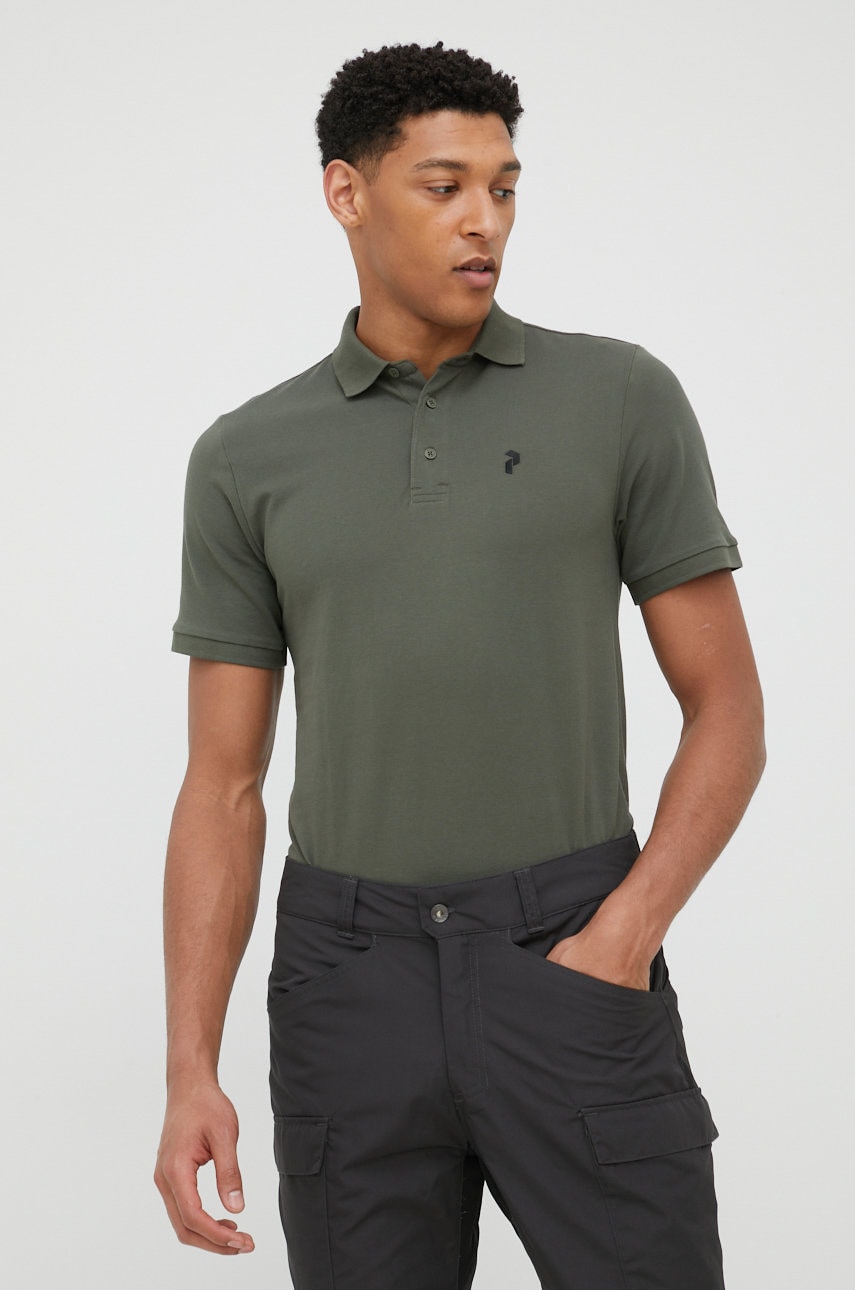 Peak Performance polo de bumbac culoarea verde, neted