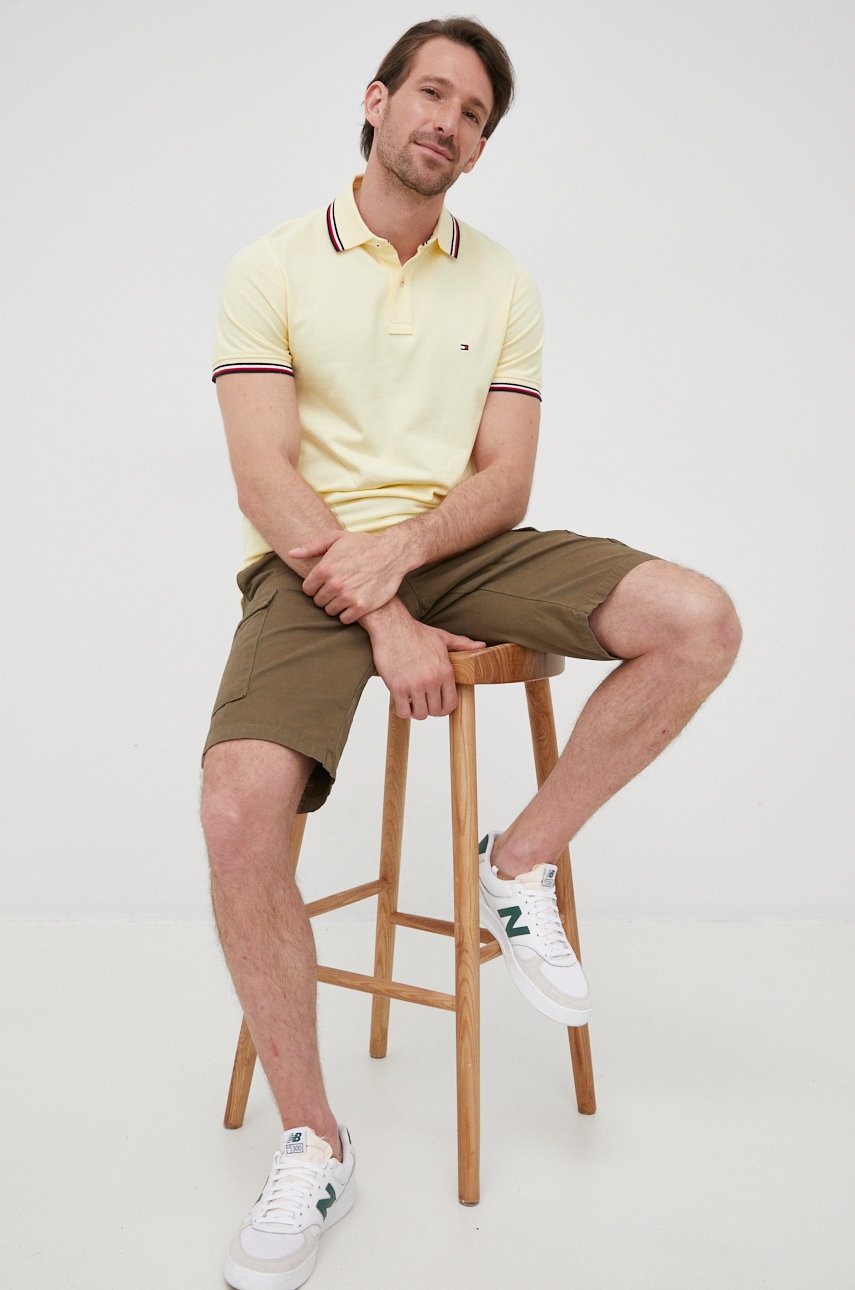 

Бавовняне поло Tommy Hilfiger колір жовтий однотонний
