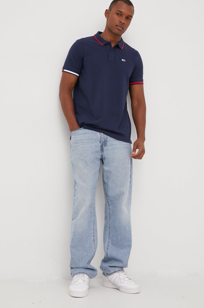 

Хлопковое поло Tommy Jeans цвет синий однотонный